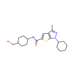 Cc1nn(C2CCCCC2)c2sc(C(=O)NC3CCC(CO)CC3)cc12 ZINC000114712904