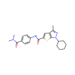 Cc1nn(C2CCCCC2)c2sc(C(=O)Nc3ccc(C(=O)N(C)C)cc3)cc12 ZINC000114713547