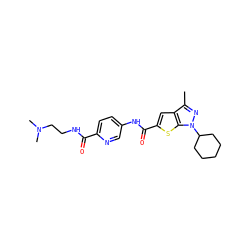 Cc1nn(C2CCCCC2)c2sc(C(=O)Nc3ccc(C(=O)NCCN(C)C)nc3)cc12 ZINC000114713590
