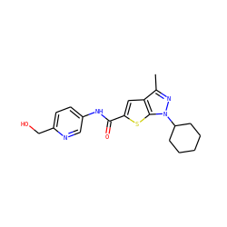 Cc1nn(C2CCCCC2)c2sc(C(=O)Nc3ccc(CO)nc3)cc12 ZINC000114711183