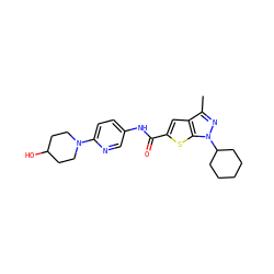 Cc1nn(C2CCCCC2)c2sc(C(=O)Nc3ccc(N4CCC(O)CC4)nc3)cc12 ZINC000043208706