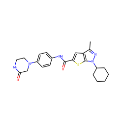 Cc1nn(C2CCCCC2)c2sc(C(=O)Nc3ccc(N4CCNC(=O)C4)cc3)cc12 ZINC000114711796