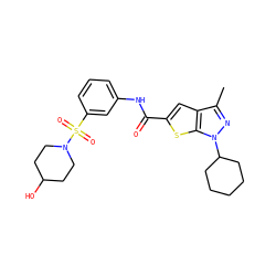 Cc1nn(C2CCCCC2)c2sc(C(=O)Nc3cccc(S(=O)(=O)N4CCC(O)CC4)c3)cc12 ZINC000114713561