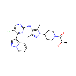Cc1nn(C2CCN(C(=O)[C@@H](C)O)CC2)c(C)c1Nc1ncc(Cl)c(-c2cnn3ccccc23)n1 ZINC000653870740
