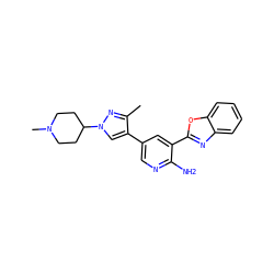 Cc1nn(C2CCN(C)CC2)cc1-c1cnc(N)c(-c2nc3ccccc3o2)c1 ZINC000043205467