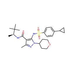 Cc1nn(C2CCOCC2)c(NS(=O)(=O)c2ccc(C3CC3)cc2)c1C(=O)N[C@@H](C)C(C)(C)C ZINC000073219215