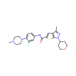 Cc1nn(C2CCOCC2)c2sc(C(=O)Nc3ccc(N4CCN(C)CC4)c(F)c3)cc12 ZINC000114712538