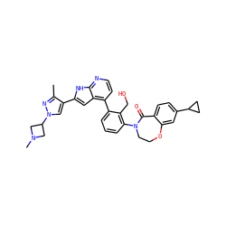 Cc1nn(C2CN(C)C2)cc1-c1cc2c(-c3cccc(N4CCOc5cc(C6CC6)ccc5C4=O)c3CO)ccnc2[nH]1 ZINC000224762397