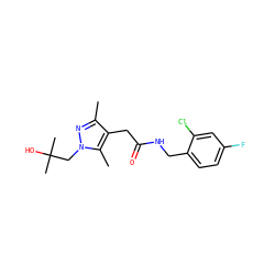 Cc1nn(CC(C)(C)O)c(C)c1CC(=O)NCc1ccc(F)cc1Cl ZINC000095565064