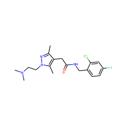 Cc1nn(CCN(C)C)c(C)c1CC(=O)NCc1ccc(F)cc1Cl ZINC000049088274