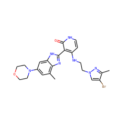 Cc1nn(CCNc2cc[nH]c(=O)c2-c2nc3c(C)cc(N4CCOCC4)cc3[nH]2)cc1Br ZINC000029040957