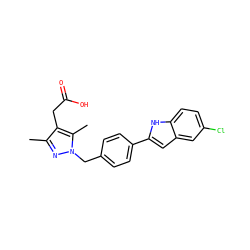 Cc1nn(Cc2ccc(-c3cc4cc(Cl)ccc4[nH]3)cc2)c(C)c1CC(=O)O ZINC000203686178