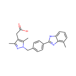 Cc1nn(Cc2ccc(-c3nc4c(C)cccc4[nH]3)cc2)c(C)c1CC(=O)O ZINC001772638845