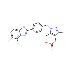 Cc1nn(Cc2ccc(-c3nc4c(F)c(F)ccc4[nH]3)cc2)c(C)c1CC(=O)O ZINC001772597774