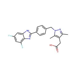 Cc1nn(Cc2ccc(-c3nc4c(F)cc(F)cc4[nH]3)cc2)c(C)c1CC(=O)O ZINC000203687986
