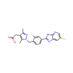 Cc1nn(Cc2ccc(-c3nc4cc(Cl)cnc4[nH]3)cc2F)c(C)c1CC(=O)O ZINC001772622255