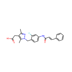 Cc1nn(Cc2ccc(NC(=O)/C=C/c3ccccc3)cc2F)c(C)c1CC(=O)O ZINC000168929274