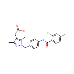 Cc1nn(Cc2ccc(NC(=O)c3ccc(Br)cc3Cl)cc2)c(C)c1CC(=O)O ZINC000169703996