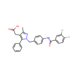 Cc1nn(Cc2ccc(NC(=O)c3ccc(Cl)c(Cl)c3)cc2)c(-c2ccccc2)c1CC(=O)O ZINC000168895114