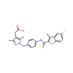 Cc1nn(Cc2ccc(NC(=O)c3oc4ccc(F)cc4c3C)cc2)c(C)c1CC(=O)O ZINC000144900606