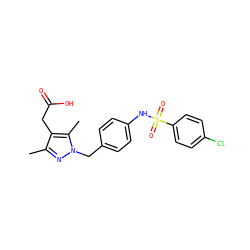 Cc1nn(Cc2ccc(NS(=O)(=O)c3ccc(Cl)cc3)cc2)c(C)c1CC(=O)O ZINC000141648413