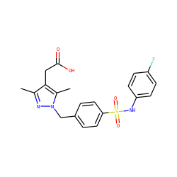 Cc1nn(Cc2ccc(S(=O)(=O)Nc3ccc(F)cc3)cc2)c(C)c1CC(=O)O ZINC000113988896