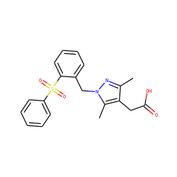 Cc1nn(Cc2ccccc2S(=O)(=O)c2ccccc2)c(C)c1CC(=O)O ZINC000096270509