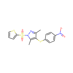 Cc1nn(S(=O)(=O)c2cccs2)c(C)c1Sc1ccc([N+](=O)[O-])cc1 ZINC000002679030