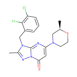 Cc1nn2c(=O)cc(N3CCO[C@H](C)C3)nc2n1Cc1cccc(Cl)c1Cl ZINC000084596883