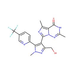 Cc1nn2c(-c3c(CO)nn(C)c3-c3ccc(C(F)(F)F)cn3)nc(C)c2c(=O)[nH]1 ZINC001772631955
