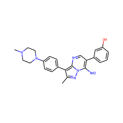 Cc1nn2c(N)c(-c3cccc(O)c3)cnc2c1-c1ccc(N2CCN(C)CC2)cc1 ZINC000049089227
