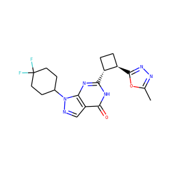 Cc1nnc([C@@H]2CC[C@H]2c2nc3c(cnn3C3CCC(F)(F)CC3)c(=O)[nH]2)o1 ZINC000145052193