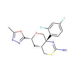 Cc1nnc([C@H]2C[C@H]3CSC(N)=N[C@@]3(c3ccc(F)cc3F)CO2)o1 ZINC000146169092