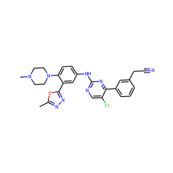 Cc1nnc(-c2cc(Nc3ncc(Cl)c(-c4cccc(CC#N)c4)n3)ccc2N2CCN(C)CC2)o1 ZINC000096272938