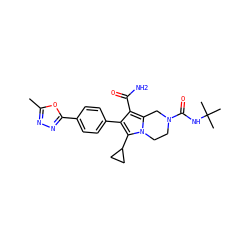 Cc1nnc(-c2ccc(-c3c(C(N)=O)c4n(c3C3CC3)CCN(C(=O)NC(C)(C)C)C4)cc2)o1 ZINC001772634107