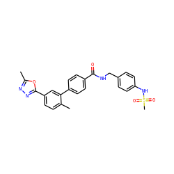 Cc1nnc(-c2ccc(C)c(-c3ccc(C(=O)NCc4ccc(NS(C)(=O)=O)cc4)cc3)c2)o1 ZINC000029131252