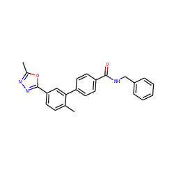 Cc1nnc(-c2ccc(C)c(-c3ccc(C(=O)NCc4ccccc4)cc3)c2)o1 ZINC000029131254