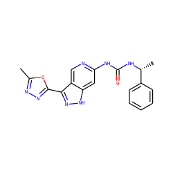 Cc1nnc(-c2n[nH]c3cc(NC(=O)N[C@H](C)c4ccccc4)ncc23)o1 ZINC000261152300
