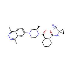 Cc1nnc(C)c2cc(N3CCN(C(=O)[C@@H]4CCCC[C@H]4C(=O)NC4(C#N)CC4)[C@H](C)C3)ccc12 ZINC000095555914