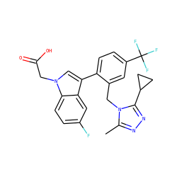 Cc1nnc(C2CC2)n1Cc1cc(C(F)(F)F)ccc1-c1cn(CC(=O)O)c2ccc(F)cc12 ZINC000208604169