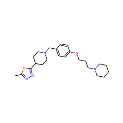 Cc1nnc(C2CCN(Cc3ccc(OCCCN4CCCCC4)cc3)CC2)o1 ZINC000169337574