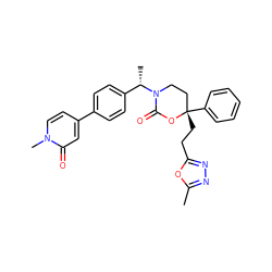 Cc1nnc(CC[C@]2(c3ccccc3)CCN([C@@H](C)c3ccc(-c4ccn(C)c(=O)c4)cc3)C(=O)O2)o1 ZINC000096178568