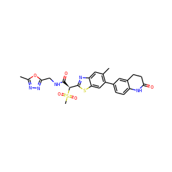 Cc1nnc(CNC(=O)[C@@H](c2nc3cc(C)c(-c4ccc5c(c4)CCC(=O)N5)cc3s2)S(C)(=O)=O)o1 ZINC000143974286