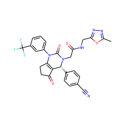 Cc1nnc(CNC(=O)CN2C(=O)N(c3cccc(C(F)(F)F)c3)C3=C(C(=O)CC3)[C@H]2c2ccc(C#N)cc2)o1 ZINC001772572912