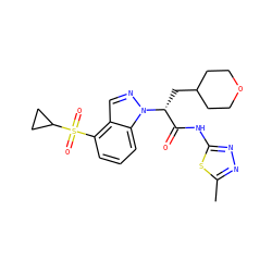 Cc1nnc(NC(=O)[C@@H](CC2CCOCC2)n2ncc3c(S(=O)(=O)C4CC4)cccc32)s1 ZINC001772612055