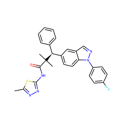 Cc1nnc(NC(=O)C(C)(C)[C@@H](c2ccccc2)c2ccc3c(cnn3-c3ccc(F)cc3)c2)s1 ZINC000096283944