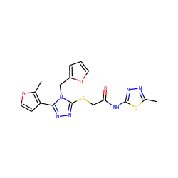 Cc1nnc(NC(=O)CSc2nnc(-c3ccoc3C)n2Cc2ccco2)s1 ZINC000033760642