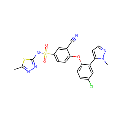Cc1nnc(NS(=O)(=O)c2ccc(Oc3ccc(Cl)cc3-c3ccnn3C)c(C#N)c2)s1 ZINC000095583200