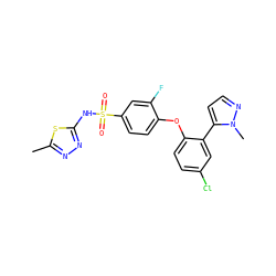 Cc1nnc(NS(=O)(=O)c2ccc(Oc3ccc(Cl)cc3-c3ccnn3C)c(F)c2)s1 ZINC000095584309