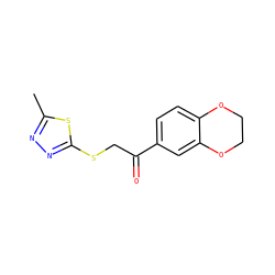 Cc1nnc(SCC(=O)c2ccc3c(c2)OCCO3)s1 ZINC000002845812